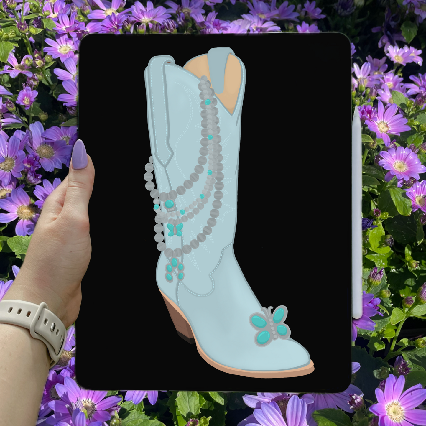 Beaded Turquoise boot - PNG File