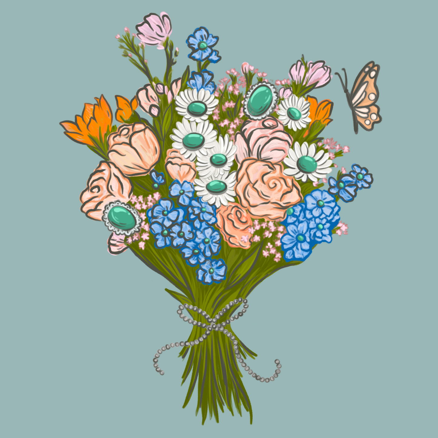 Turquoise Bouquet - PNG File
