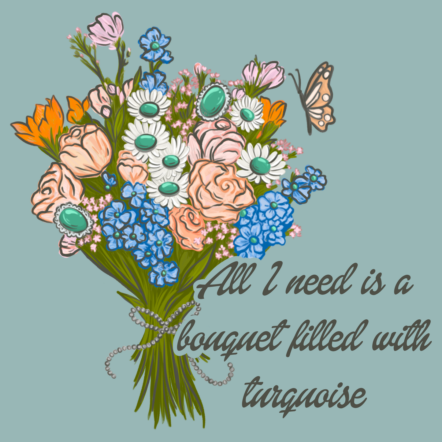 Turquoise Bouquet - PNG File